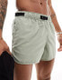 ASOS DESIGN swim short in short length in sage with webbed belt