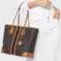 Фото #7 товара Сумка женская MICHAEL KORS MK Eva большая с блеском логотипа фирменная символическая материнская сумка полосатая из пластика буквенные цветные цвета сумка на руку, коричневый, 30T9GV0T7B-252