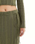 Фото #4 товара Reclaimed Vintage ribbed knitted midi skirt with tie detail in khaki co-ord