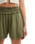 ASOS DESIGN shirred waist flippy shorts in khaki