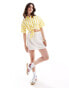 Фото #3 товара ASOS DESIGN crop short sleeve shirt with tie waist in yellow stripe