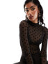 Фото #1 товара ASOS DESIGN mesh long sleeve dobby polka dot flock bodysuit in black