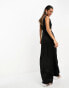 TFNC deep V back waist cut out satin maxi dress in black