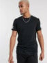 Jack & Jones curved hem t-shirt with striped sleeves in black