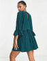 ASOS DESIGN batwing sleeve smock mini dress in bottle green