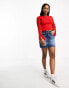 Wednesday's Girl fitted rib jumper with fluffy cuffs in red