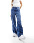 ASOS DESIGN wide leg dad jeans in mid blue