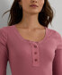 ფოტო #3 პროდუქტის Petite Ribbed Henley Tee