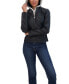 ფოტო #3 პროდუქტის Women's Zip Front Faux Leather Jacket With Removeable Hood Bib