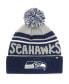 Big Boys Gray, College Navy Seattle Seahawks Playground Cuffed Knit Hat with Pom