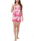 Фото #1 товара Women's Printed Lace Babydoll Tank with the Shorts 2 Pc. Pajama Set