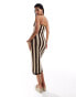 ASOS DESIGN knitted midaxi dress in vertical stripe with contrast tipping in chocolate