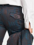 Twisted Tailor garland skinny suit trousers in black with teal houndstooth jacquard