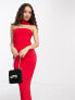 Vesper Petite halterneck zip back midi dress in red