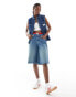 Фото #3 товара Calvin Klein Jeans sleeveless lean denim shirt in mid wash