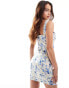 Фото #4 товара ASOS DESIGN bengaline ruched bust mini dress in blue floral print