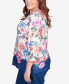Фото #4 товара Plus Size In Full Bloom Floral Butterfly Border Split Neck Top
