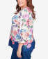 ფოტო #4 პროდუქტის Plus Size In Full Bloom Floral Butterfly Border Split Neck Top