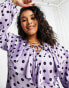 Simply Be blouse with ruffle neck in lilac polka dot