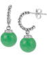 ფოტო #2 პროდუქტის Jade & Lab-Grown White Sapphire (1/20 ct. t.w.) Dangle Hoop Drop Earrings in Sterling Silver (Also available in Onyx)