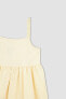 Kız Çocuk Çizgili Askılı Keten Görünümlü Elbise