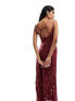 ASOS DESIGN jacquard double strap maxi dress with hook and eye split in burgundy