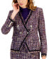 ფოტო #3 პროდუქტის Women's Velvet Trim Double-Breasted Tweed Blazer