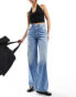 Stradivarius fluid wide leg jean in medium blue wash Голубой, 42 - фото #2