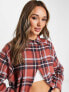 Фото #3 товара ASOS DESIGN brushed boyfriend shirt with pocket in red & black check