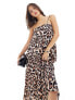 Фото #5 товара ASOS DESIGN crushed satin slip midi dress in animal print