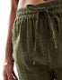 ONLY Tall linen texture wide leg trouser in khaki Зеленый, M - EU 38 - фото #5