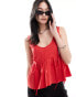 COLLUSION poplin smock top with tie detail in red