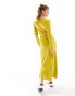 River Island Petite long sleeve seam detail midi dress in yellow Желтый, 40 - фото #4