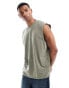 ASOS DESIGN oversized pigment dye tank in khaki RAUCHIGES OLIV, XS - Chest 36 - фото #2