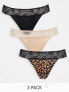 Фото #1 товара New Look 3 pack lace top thongs in black neutral and animal print