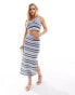 ASOS DESIGN Petite knitted one shoulder top with stitch detail co-ord in blue stripe