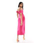 Style Cheat cold shoulder satin maxi dress in hot pink