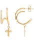 ფოტო #3 პროდუქტის Cross Dangle Illusion Hoop Earrings in 10k Gold