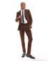 Фото #2 товара ASOS DESIGN wedding skinny wool mix suit trouser in brown basketweave texture