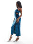 ASOS DESIGN velvet scoop neck cami midi dress with cut out detail in deep teal Голубой, 34 - фото #3