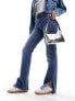 Фото #1 товара Bershka high waisted split hem jeans in mid blue