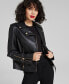 Фото #1 товара Women's Leather Zip-Cuff Moto Jacket