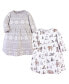 ფოტო #2 პროდუქტის Infant Girl Cotton Long-Sleeve Dresses 2pk, Gray Winter Forest