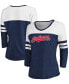 ფოტო #1 პროდუქტის Women's Heathered Navy, White Cleveland Indians Official Wordmark 3/4 Sleeve V-Neck Tri-Blend T-shirt