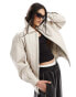 Фото #1 товара ASOS DESIGN faux leather bomber jacket with collar in putty