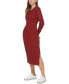 ფოტო #4 პროდუქტის Women's Ribbed Long Sleeve Crewneck Side Slit Dress