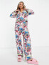 Фото #1 товара New Girl Order Anime printed revere and trouser pyjama set with ruffle trim