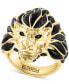 ფოტო #1 პროდუქტის EFFY® Men's Black Spinel & Enamel Lion Ring in 14k Gold-Plated Sterling Silver