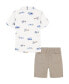 ფოტო #2 პროდუქტის Toddler Boys Short Sleeve Printed Slub Polo Shirt and Twill Shorts, 2 Piece Set