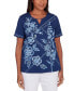 ფოტო #1 პროდუქტის Petite Blue Bayou Embroidered Keyhole Top